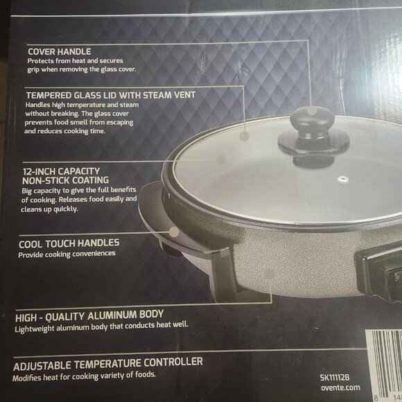 Portable Electric Skillet with Tempered Glass Cover - Black - Picture 2 of 2